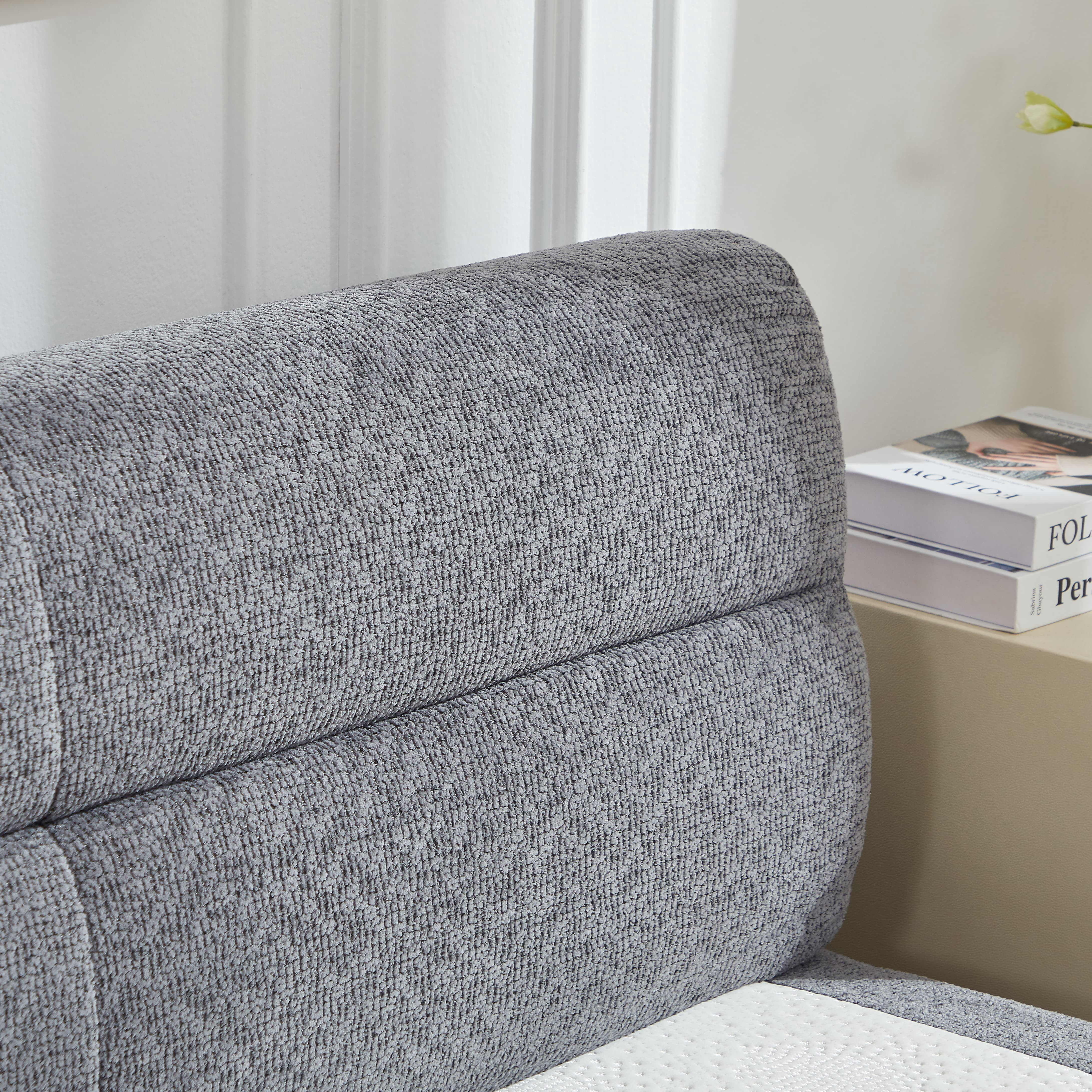 MAYEERTY Modern Chenille Sofa Bed with Compressible Spring Cushion for Bedroom & Apartment, 87×57"Grey