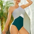 thumbnail image 4 of Elainilye Fashion Womens One Piece Swimsuit Color Matching Sexy One-Shoulder Swimsuit Beachwear One Piece Bathing Suit,Green, 4 of 6