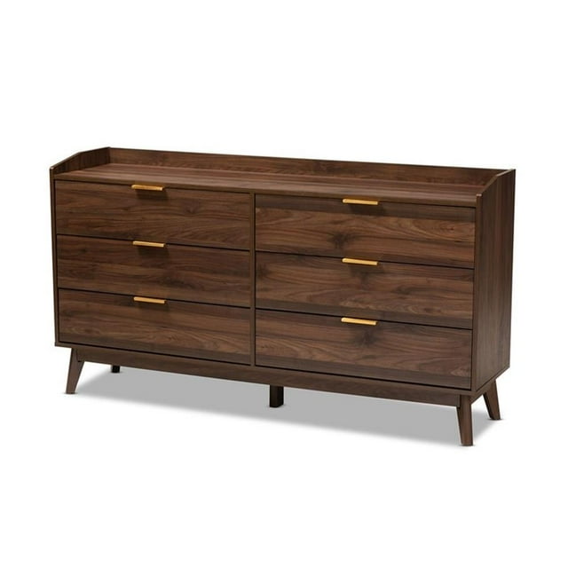 Baxton Studio Lena Commode en Bois de Style Mi-Siècle à 6 Tiroirs en Noyer et Brun