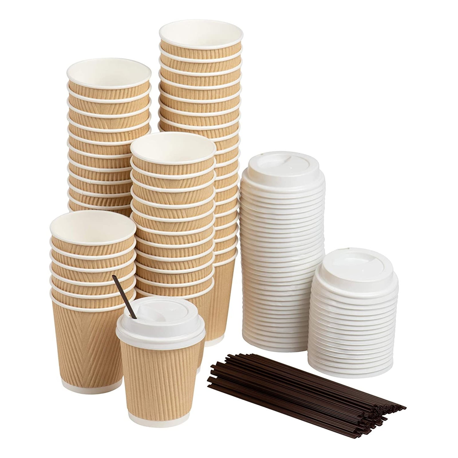Kraft Disposable Ripple Paper Coffee Cups For Hot Drinks 8oz 12oz & 16oz 