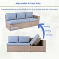 thumbnail image 3 of Outdoor 6-Piece All Weather PE Rattan Sofa Set, Garden Patio Wicker Sectional Furniture Set with Adjustable Seat, Storage Box, Removable Covers and Tempered Glass Top Table, Natural55973, 3 of 16