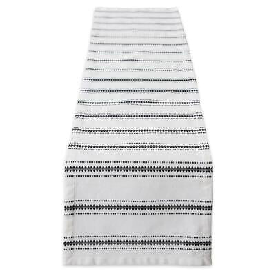 

14x108” Modern Cotton Dobby Stripe Table Runner in White/Black