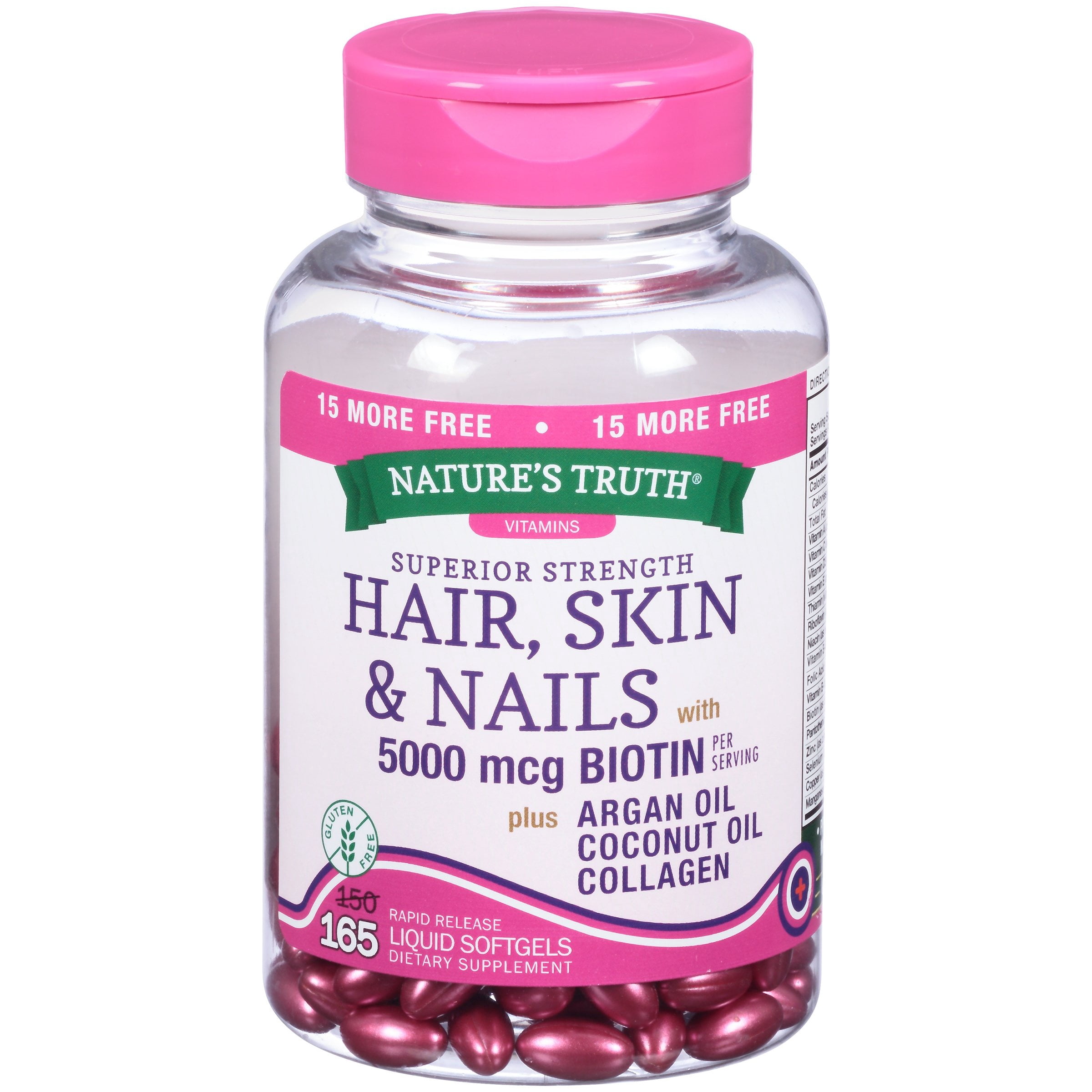 Natures Truth Superior Strength Hair, Skin and Nails with 5000mcg Biotin Softgels, 165 Ea, 6 Pack