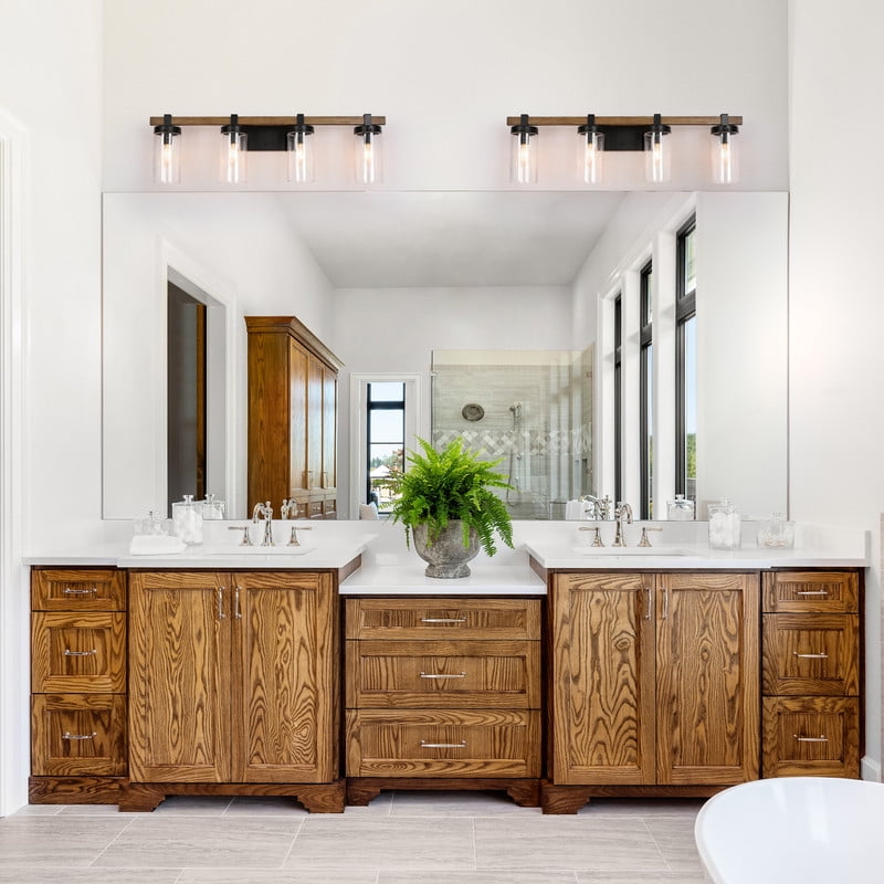 LNC 4-Light Modern Farmhouse Black Farmhouse Vanity Light, with Cylinder Glass Shade