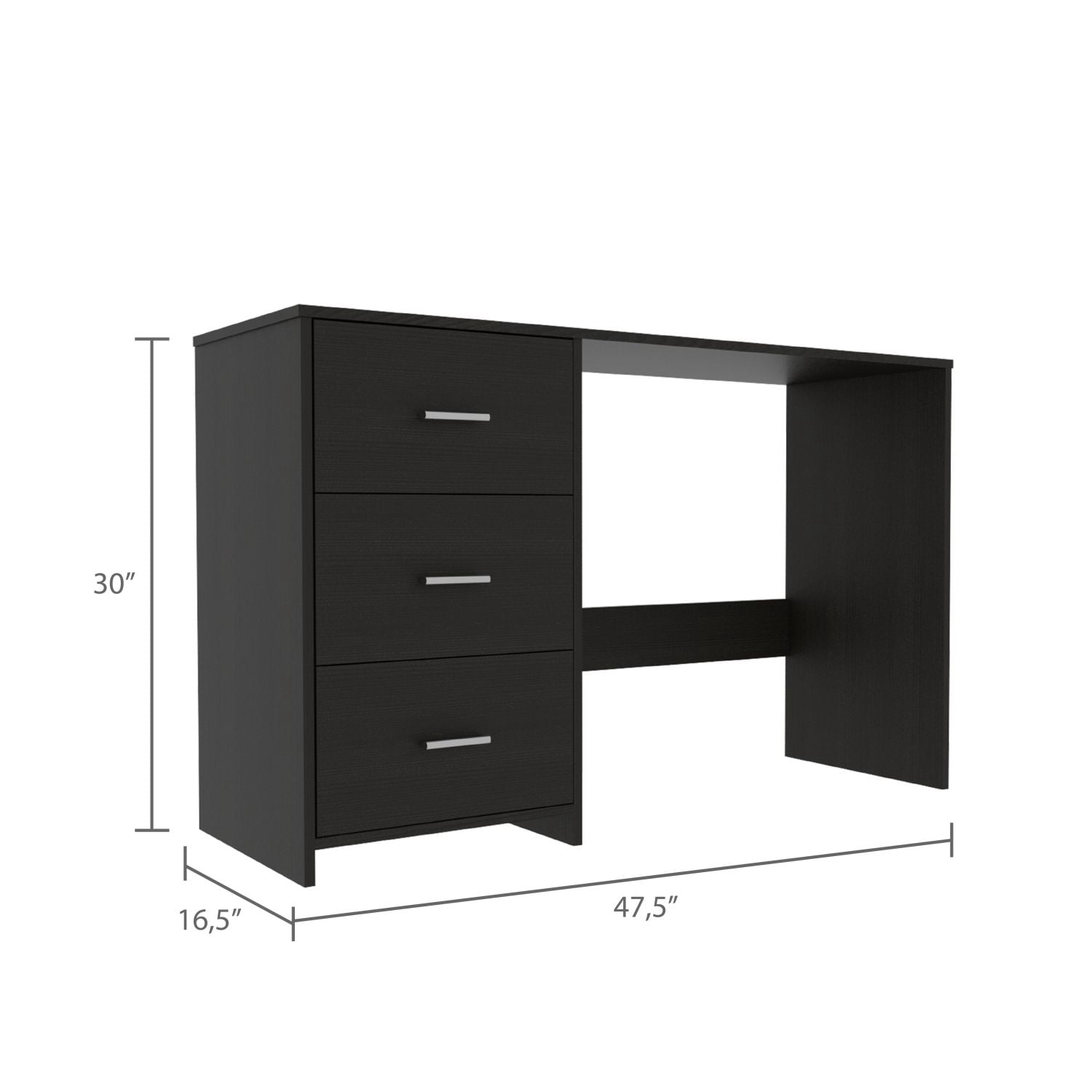 Writing Desk with 3 Drawers and 1 Shelf, 47.5 in Wide Home Office and Remote Learning Desk, Manufactured Wood, 30 in High