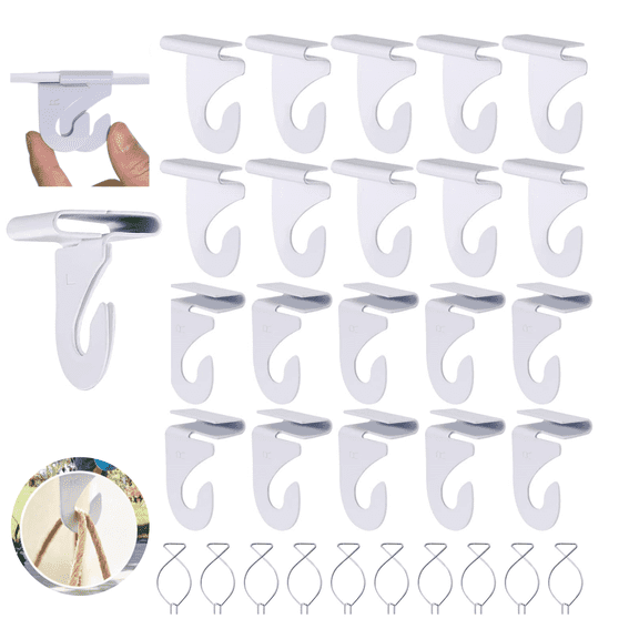 Drop Ceiling Hooks 30 Pack White Heavy Duty Metal T-Bar Hooks and Wire Ceiling Clips Set for Hanging Plants Decorations