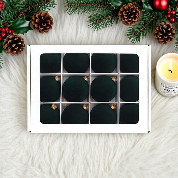 12 Bolas Navideñas de Terciopelo Flocadas, Adornos Navideños de Plástico, Adornos Colgantes Decorativos para Árbol de Navidad, Decoración de 2,4 Pulgadas