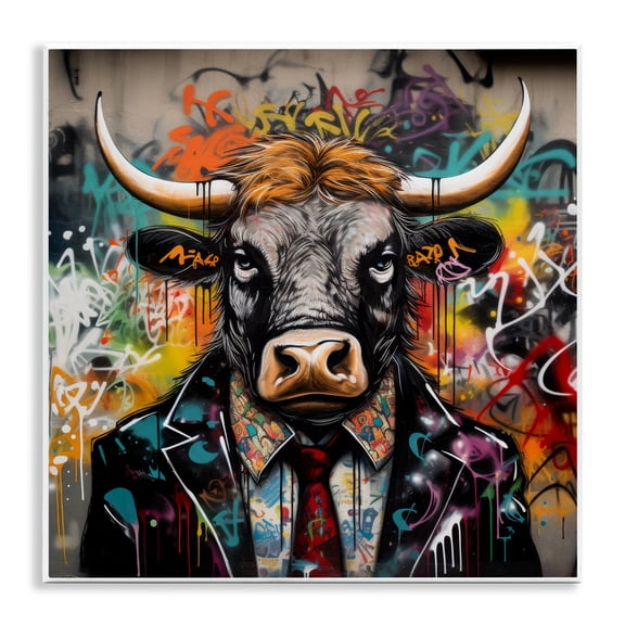 Stupell Industries Eclectic Urban Graffiti Bull Wall Plaque Art, 12 x 12, by Lazar Studio