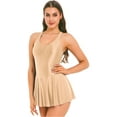 thumbnail image 3 of CHICTRY Womens Glossy One-Piece Swimwear U Neck Swimming Yoga Leotard Tank Dress, 3 of 7