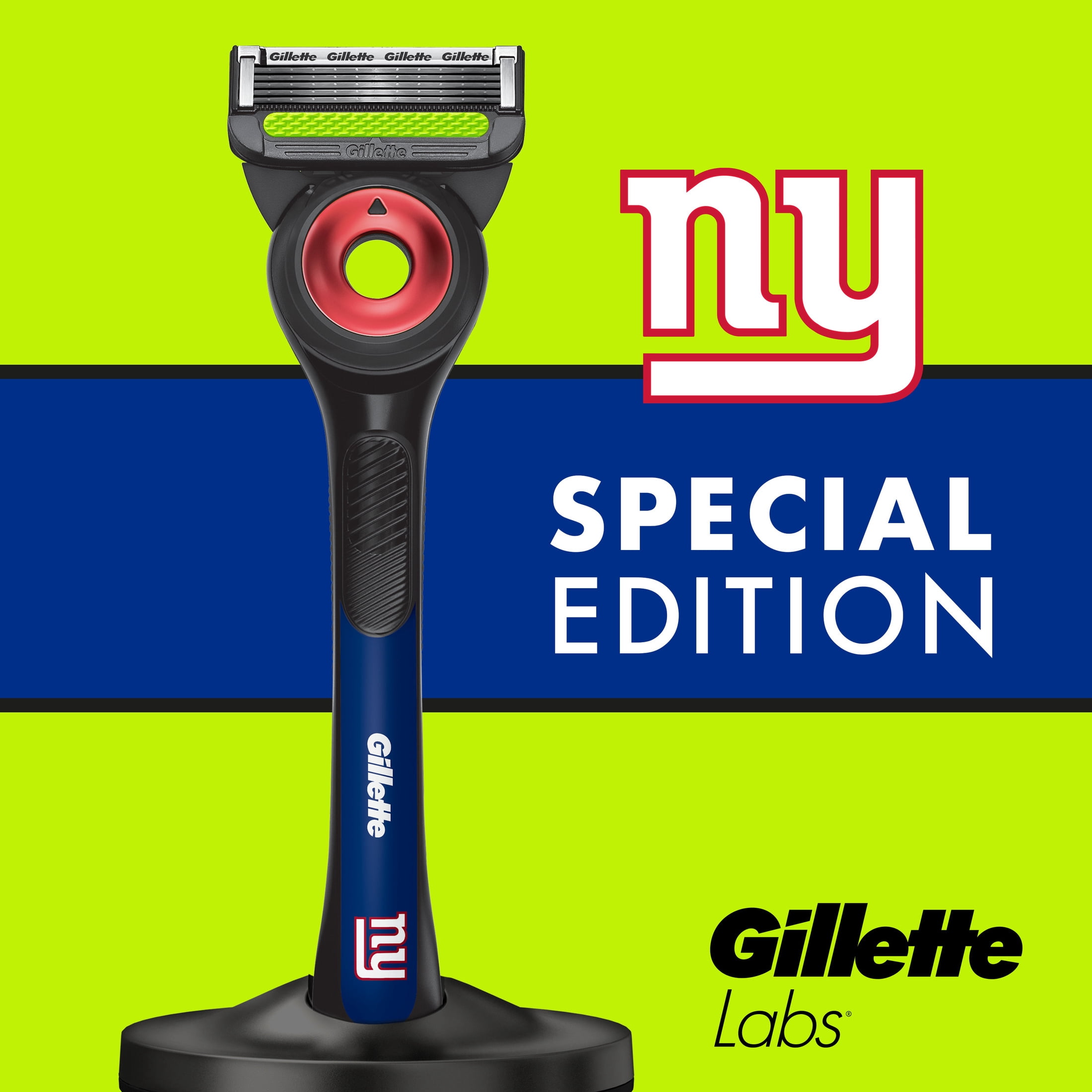 Gillette Labs Official Giants Licensed Razor for Men, Perfect for Game Day Grooming, Gillette Labs with Exfoliating Bar, 1 Handle, 4 Blade Refills, with Magnetic Stand