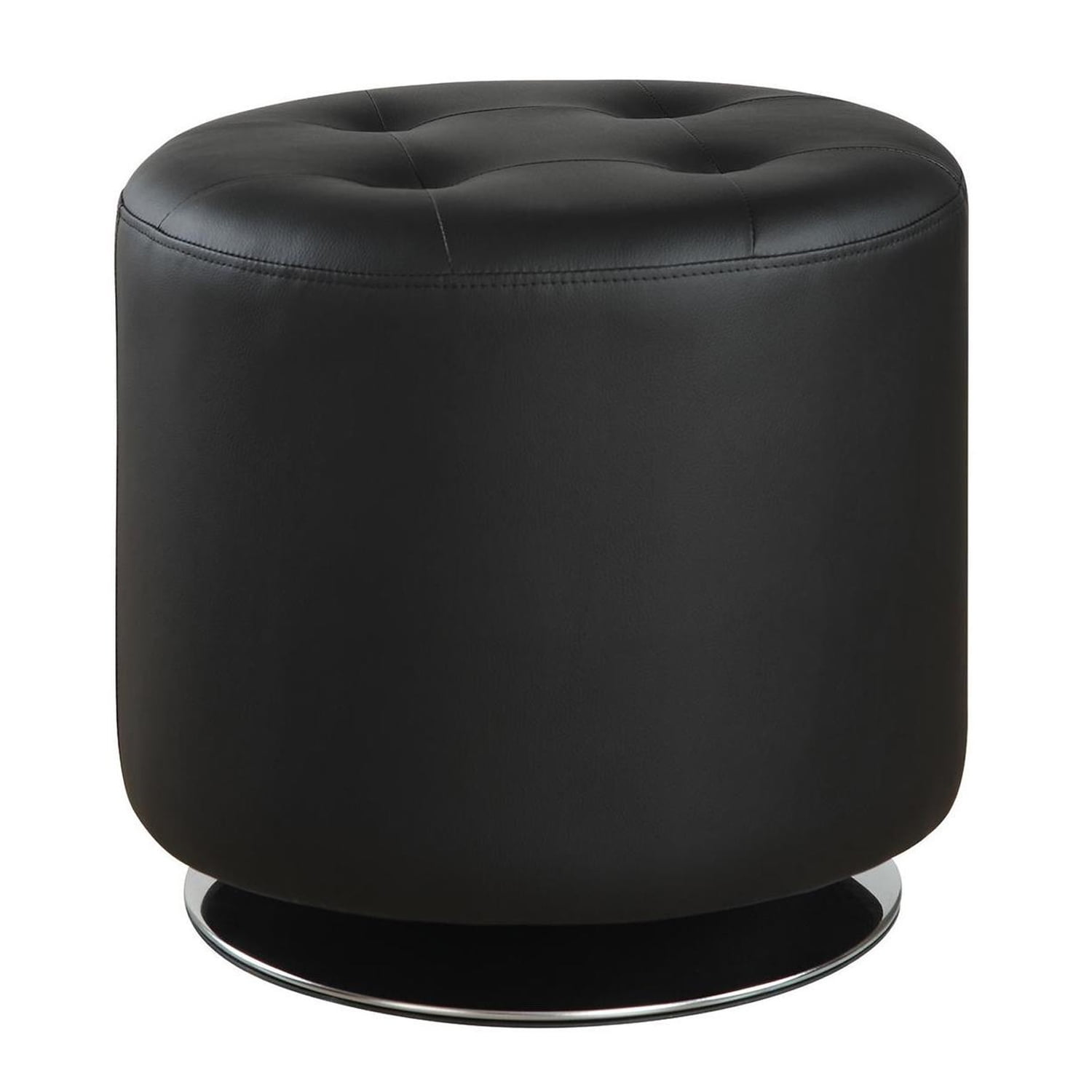 Round Leatherette Swivel Ottoman with Tufted Seat, Black