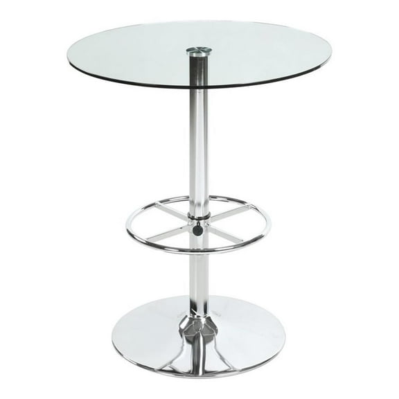 Milan Jude 30" Contemporary Steel and Glass Top Pub Table in Chrome/Clear