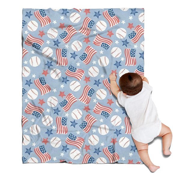 Blue Baseballs and USA Flags Pattern Blanket,Comfortable Soft Lamb Wool Throw Blanket,All Season,Warm Lightweight Blankets for Sofa Bed Couch Living Room Chair,30"x40"