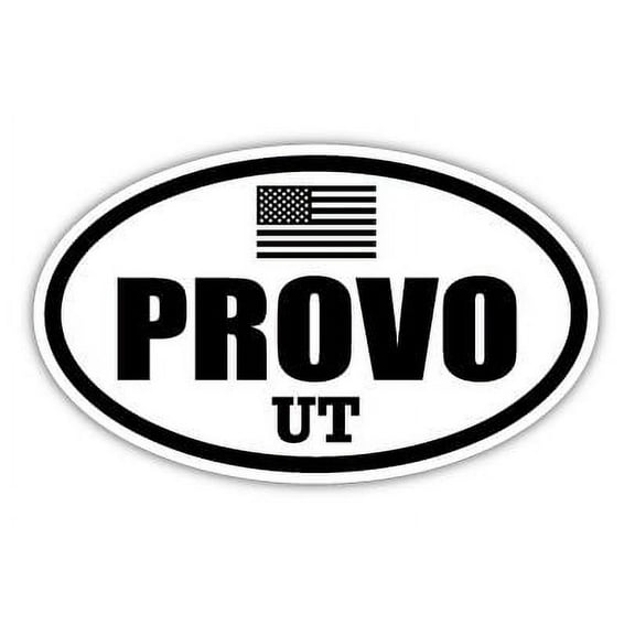 Provo UT Utah Utah County Stealthy Subdued Old Glory US Flag Oval Euro Decal Bumper Sticker 3M Vinyl 3" x 5"