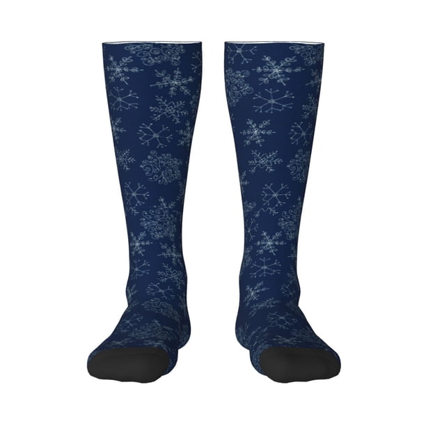 Fotbe Snowflake Dark Blue Calcetas Divertidas Estampadas para Hombre y Mujer, Calcetas de Algodón hasta la Rodilla para Caminar, Correr, Enfermería y Embarazo