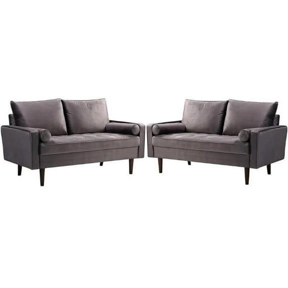 Home Square 2 Piece Mid-Century Velvet Living Room Loveseat Set in Gray