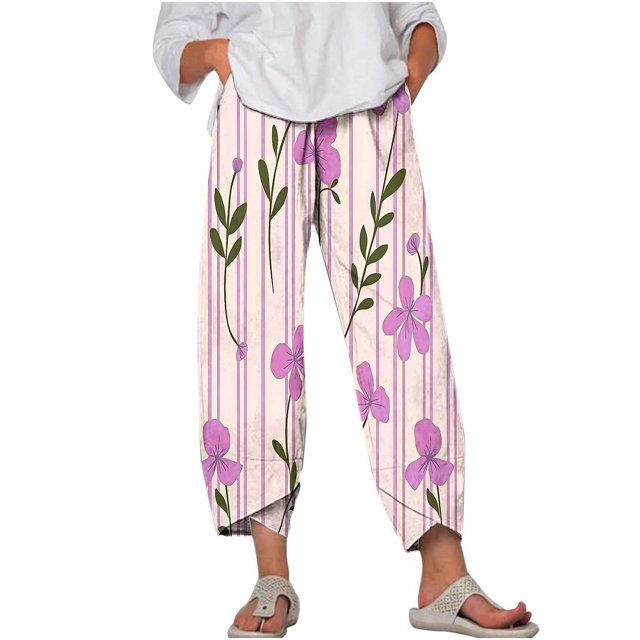 Pantalones de Mujer Traje Verano Cómodo de Moda Impreso Pantalones Recortados, Pantalones Elásticos Casuales