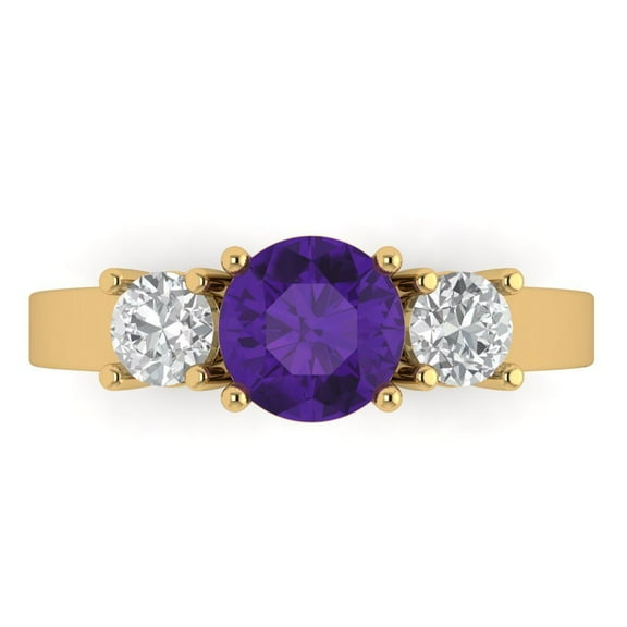 Three-Stone Engagement Ring for Women - 1.5ct Natural Amethyst in 18K Yellow Gold Promise Ring