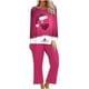 thumbnail image 2 of Puntoco Conjunto De Pijama De Manga Larga Y Pantalones Con Cuello Redondo Y Estampado Navideño Para Mujer, Color Rojo Rosa L, 2 of 4