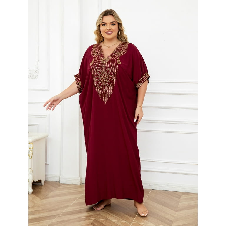 Edolynsa Plus Size Moroccan Kaftan Dress for Women Edolynsa Plus Size Moroccan Kaftan Dress for Women