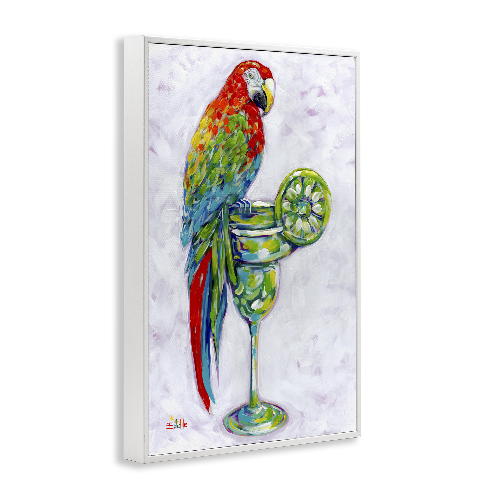 Stupell Industries Margarita Parrot Perched Food & Beverage Painting White Framed Art Print Wall Art, 12 x 18