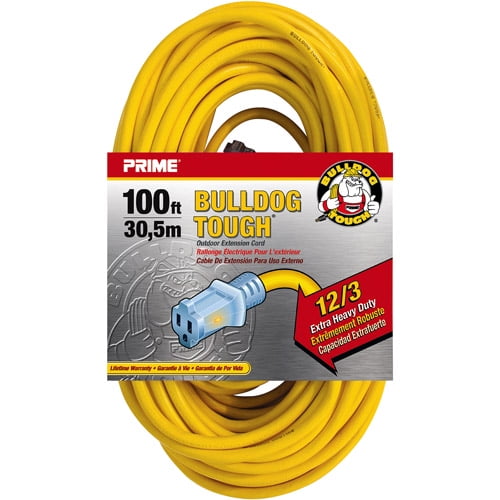 Prime Wire & Cable LT511835 Rallonge Robuste de 100 Pieds 12/3 SJTOW Bulldog avec Indicateur PrimeLight, Jaune