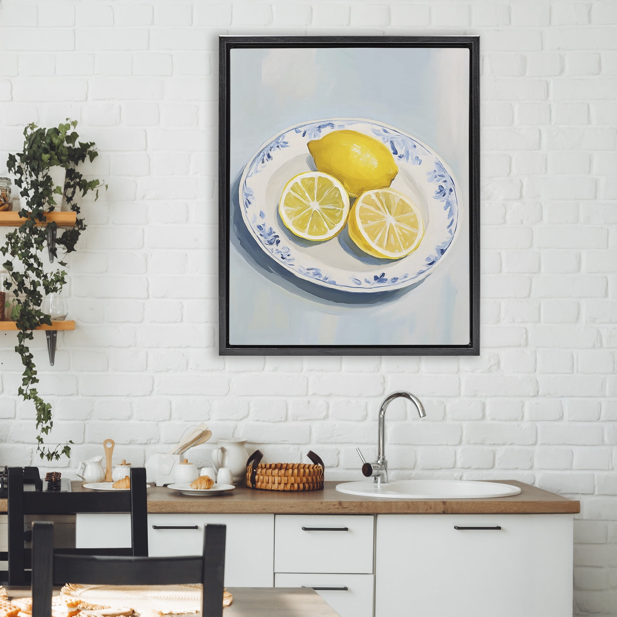Stupell Industries Plate of Juicy Lemons Black Framed Floater Canvas Wall Art, design by The Prints Vibe
