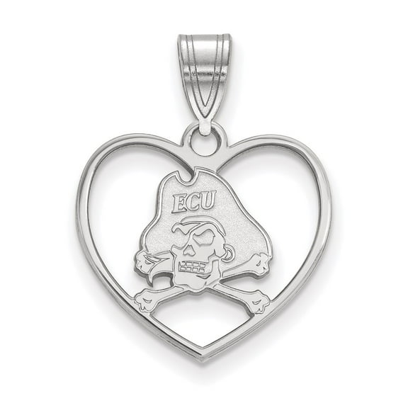 Sterling Silver LogoArt East Carolina University Pirate Heart Pendant Charm