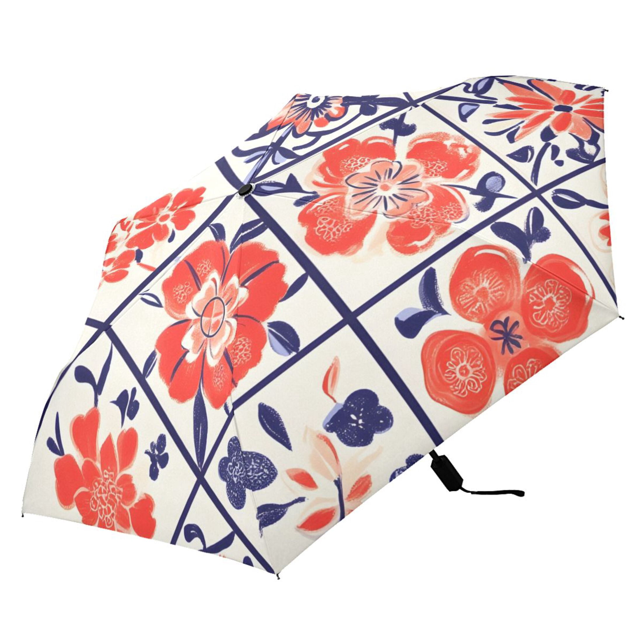 ALAZA Boho Flower in Checkered Grid UPF 50+ Compact Folding Umbrella for Rain Travel Umbrella Packable