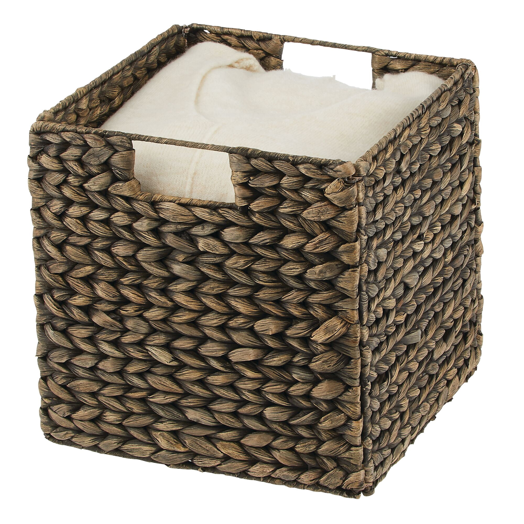 mDesign Hyacinth Woven Cube Bin Basket Organizer, Handles, 2 Pack, Black Wash