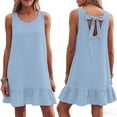thumbnail image 2 of Afuyipoi Womens 100% Cotton Sleeveless Round Neck Backless Tie Dress, Loose Casual Solid Color Knee-Length Dress, Soft Breathable Summer Vacation Dress For Women Blue Size S, 2 of 8
