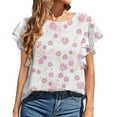 thumbnail image 1 of Hauts d'Entraînement Grande Taille pour Femmes Mode d'Été Décontractée Col Rond à Volants Manches Courtes Imprimé Pull Blouse Col en V T-Shirt Femmes en Solde, 1 of 7