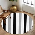 thumbnail image 3 of Black Gray Striped Large Area Rugs for Bedroom Living Room, Soft Non Slip Carpet Bedside Rug, Farmhouse Stripe Art Round Floor Cover Kitchen Accent Rug 6' for Dining Room/Office, 3 of 9