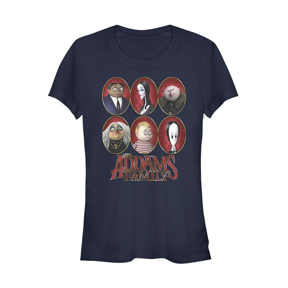 Junior's Addams Family Portrait Panels  Graphic Tee Navy Blue Small