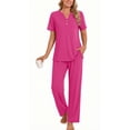 thumbnail image 3 of Fantaslook Womens Pajamas Sets V Neck Buttons Short Sleeve Top and Pant with Pockets Lounge Wear Set Outfits, 3 of 8