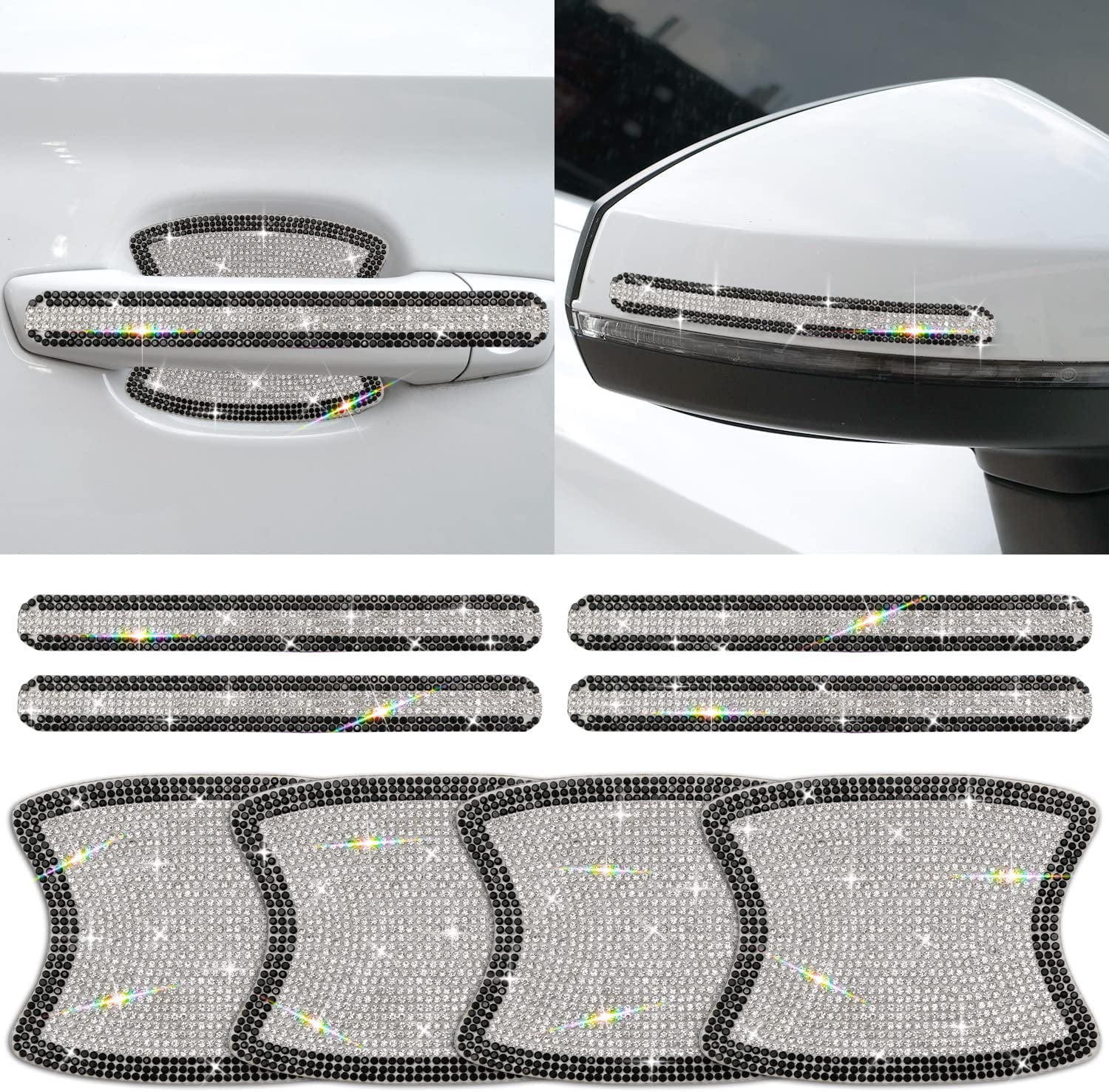 8PCS Car Door Handle Bling Rhinestones Stickers Universal Auto Door