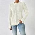 thumbnail image 4 of Aueoeo Fashion Sweaters for Women Crewneck Long Sleeve Slim Fitted Textured Cable Knit Pullover Sweater Tops, 4 of 7