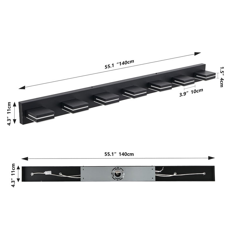 Modern Black LED Vanity Light, 7-Lights Wall Sconce for Bathroom and Mirror, Sleek Minimalist Design, Energy-Efficient, Easy to Install
