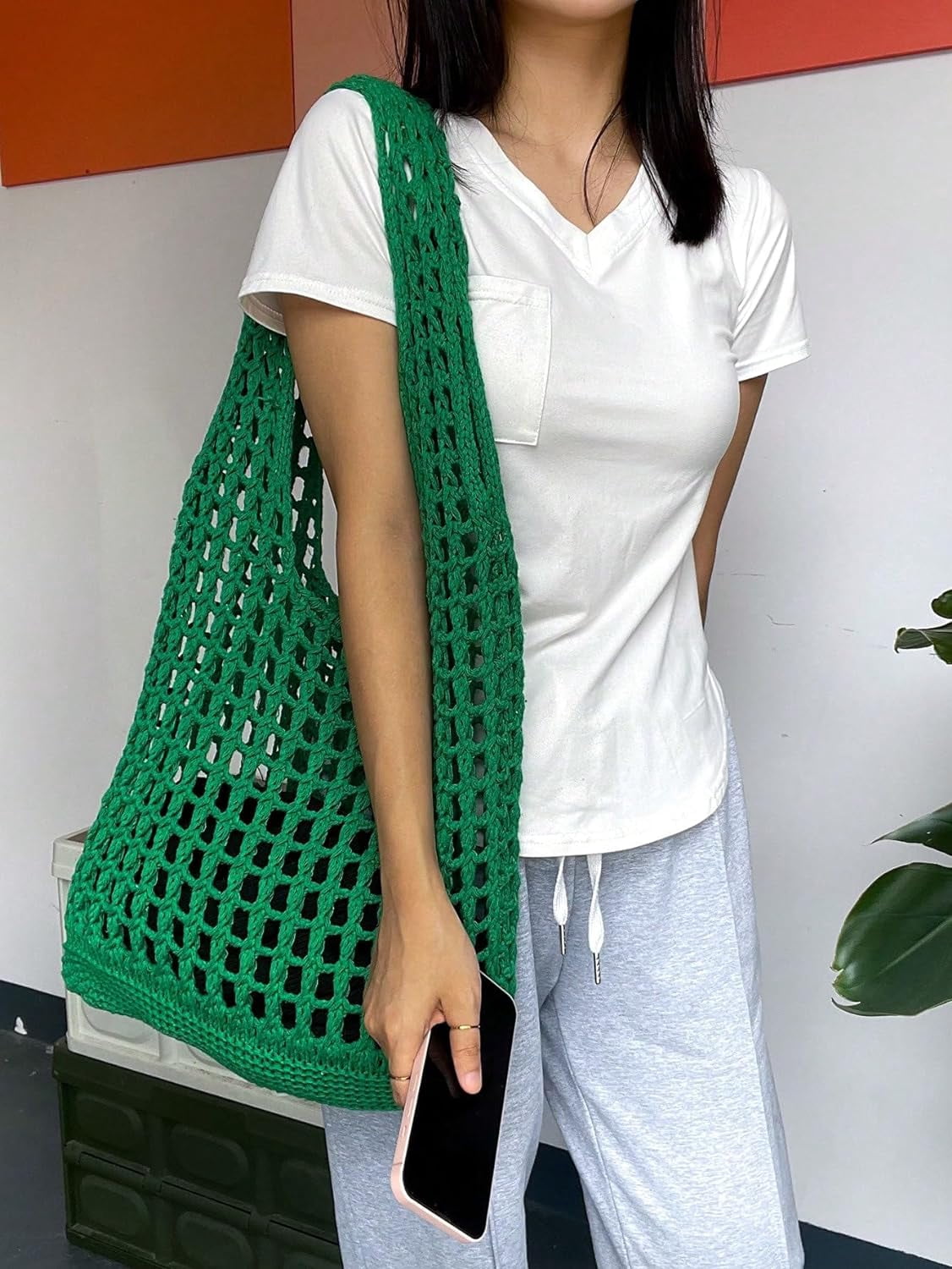 Women's Hollow Out Knit Tote Handbags Crochet Shoulder Bag