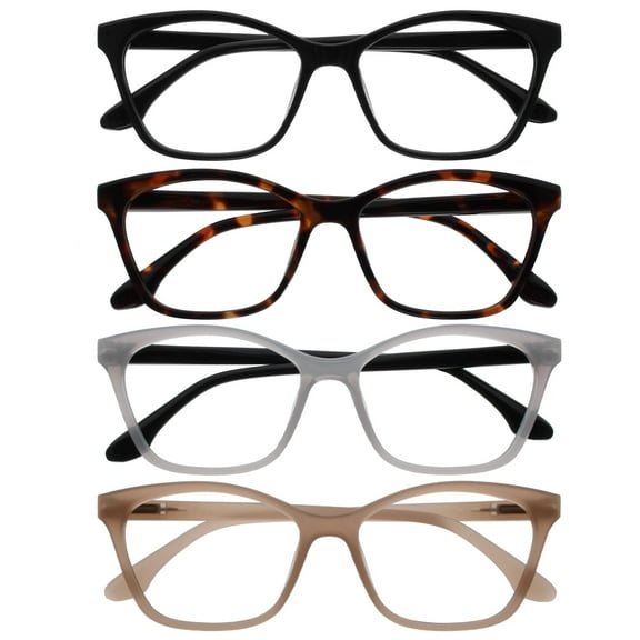 OPULIZE KAT Reading Glasses - 4-Pack - Cat-Eye Frame - Black, Brown, Grey, Taupe - Men & Women - Spring Hinges - RRRR59-127U - 3.50