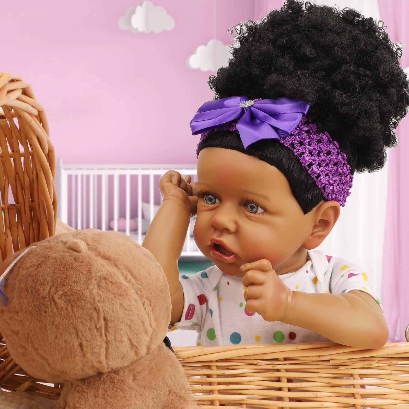 22 Inch African American Reborn Baby Doll, Realistic Black Newborn Baby Doll (No Accessories) for Kids Age 3+