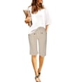 thumbnail image 3 of Knee Length Shorts for Women 2026 Summer Elastic High Waist Drawstring Wide Straight Leg Casual Shorts with Pockets, 3 of 8