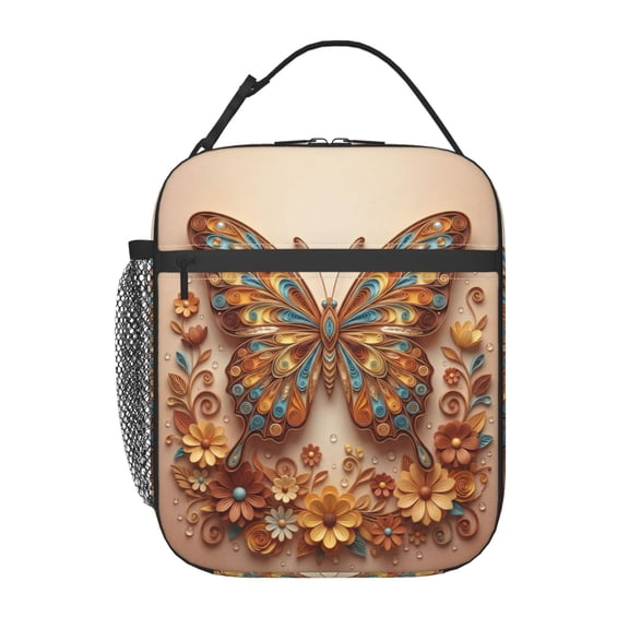 Butterfly Lunch Bag For Women, Reusable Butterflies Floral Theme Lunch Bags, Small Portable Foldable Insulated Lunch Bag For Work Office Travel Bento