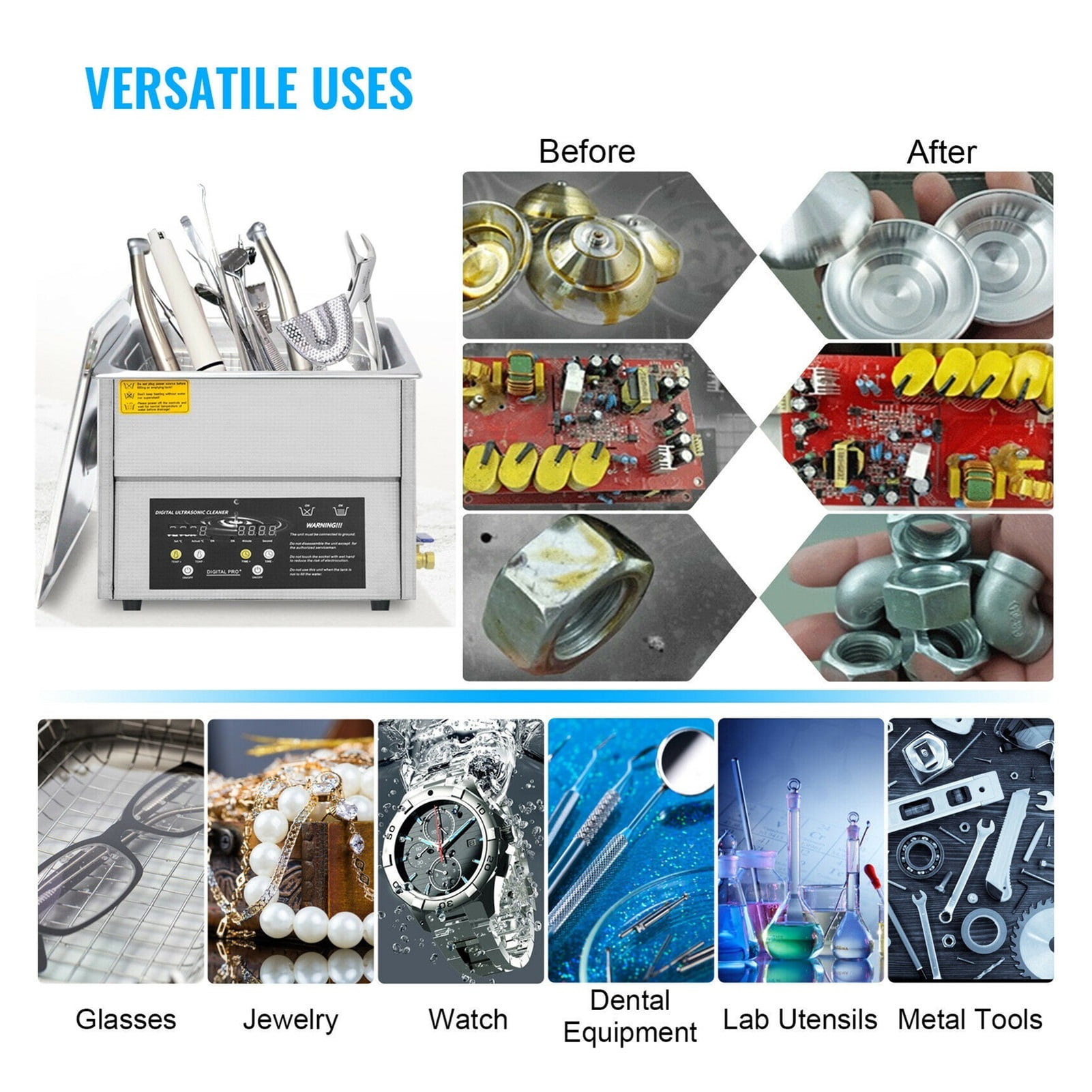 Ultrasonic Cleaner W/ Degassing Function Portable Washing Machine Ultrasound Bath Diswasher Sonic Home Appliance 3L 6L 10L ,Strong Cleaning