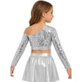 thumbnail image 2 of TSSOE Kids Girls One Shoulder Long Sleeve Sequins Jazz Hip Hop Ballet Dance Crop Top Athletic Shirts For Performance Silver 8, 2 of 6