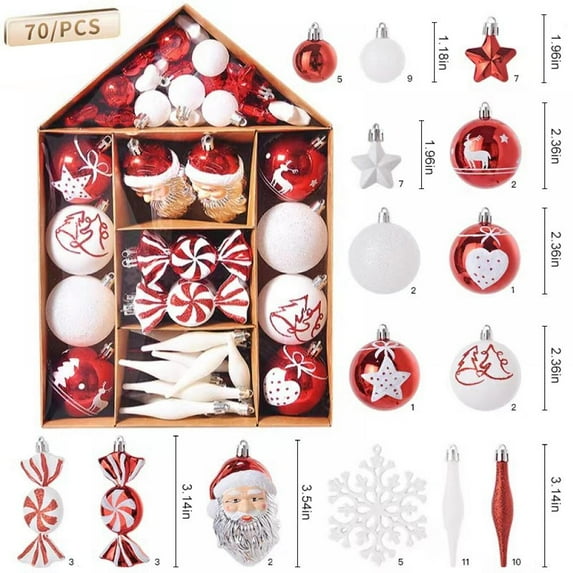 70Pcs Christmas Ornaments for Xmas Christmas Tree, Shatterproof Christmas Tree Decorations Hanging Ball for Holiday Wedding Party Decoration