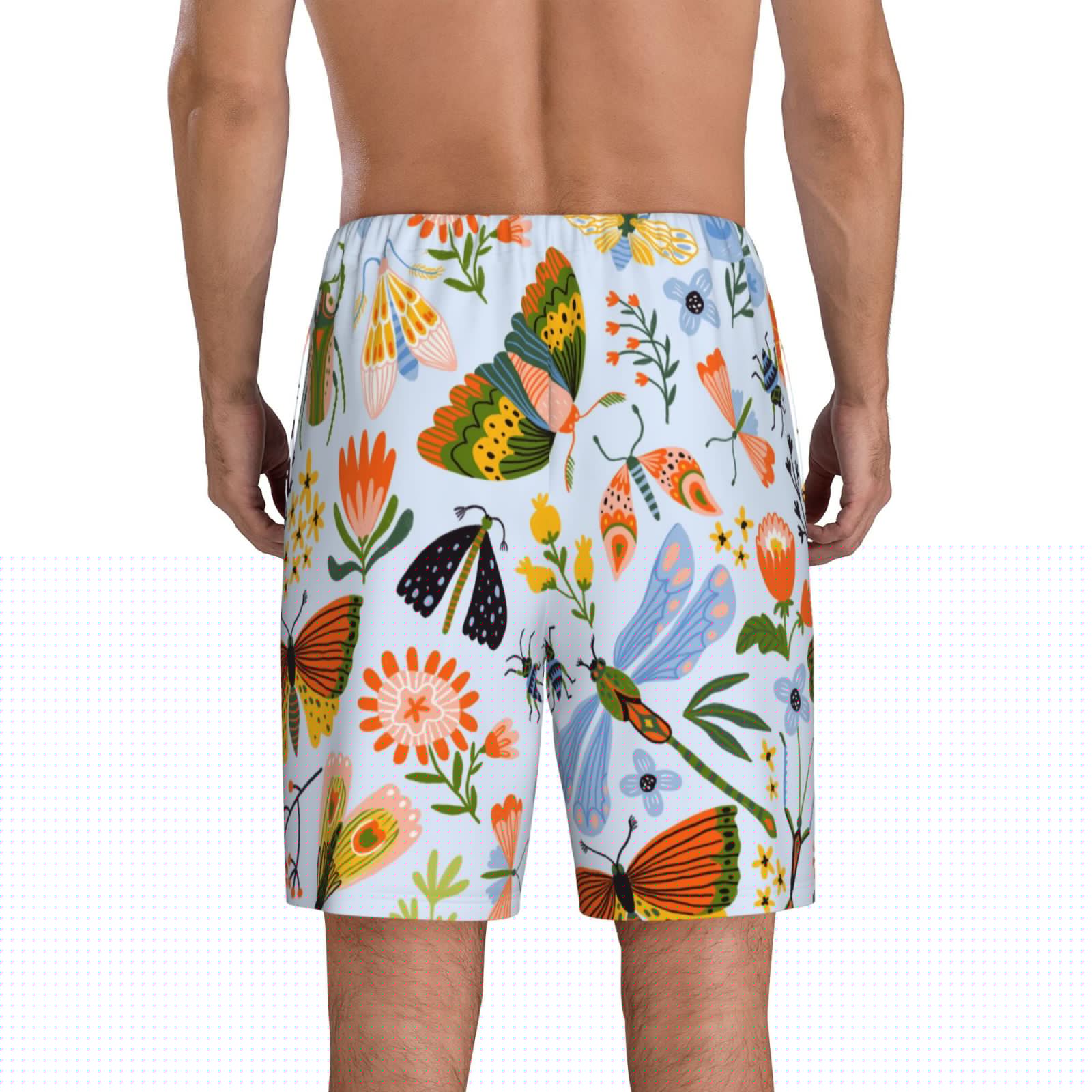 thumbnail image 2 of Balery Insects and Flowers Men's Cotton Knit Pajama Shorts Waistband & Pockets,Short Pajama Pants-Medium, 2 of 8