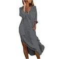 thumbnail image 1 of CEHVOM Robes à Manches Longues Unies avec Poches et Col Rabattu pour Femmes en Solde, 1 of 7