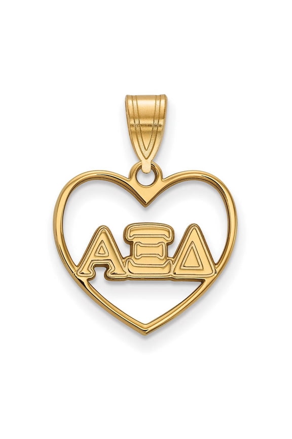 Sterling Silver w/ 14K Yellow Gold-Plated Official Licensed Greek Sororities Alpha Xi Delta (???) Heart Pendant