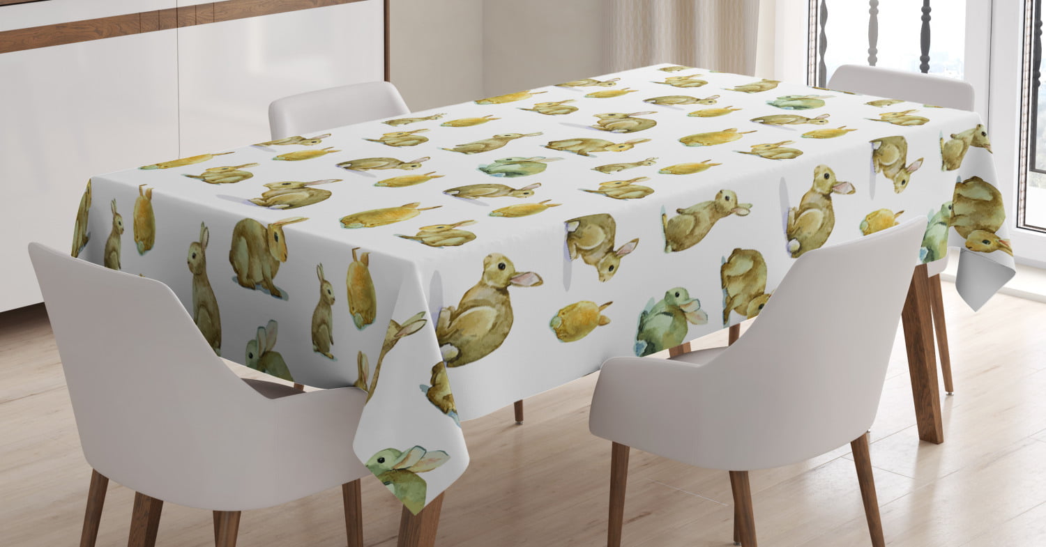 Catoon Bunny Rabbit Print Tablecloth Decorative Elegant Table Cloth Linen Cover 